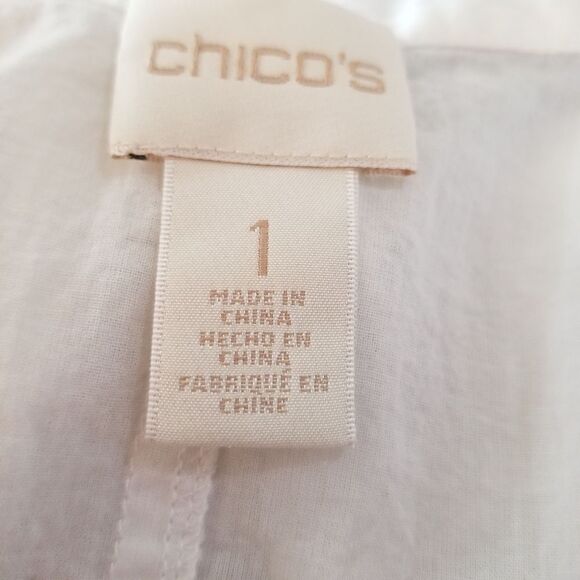 Chico's Lace Bottom Button Front‎ Collared White Blouse - Picture 9 of 11